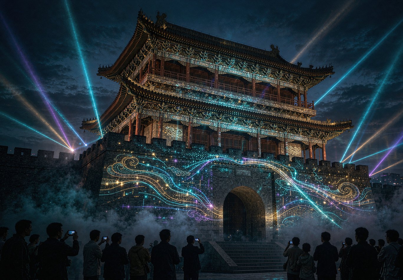 古建筑投影映射的文旅数字光影场景